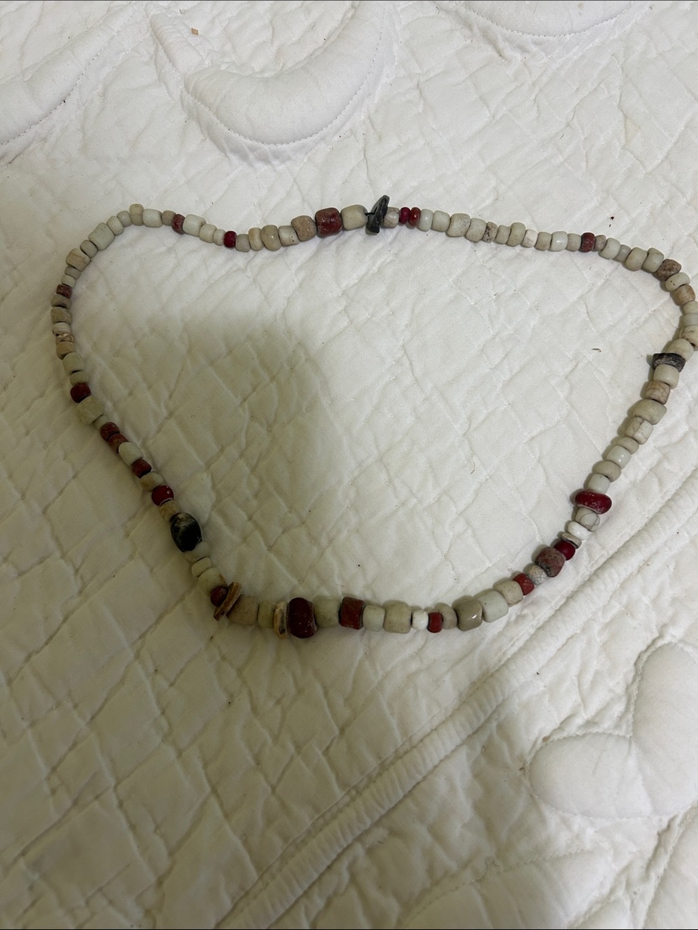 Handcrafted White, tan, brown and Red Stone Beaded Necklace. 22 in.